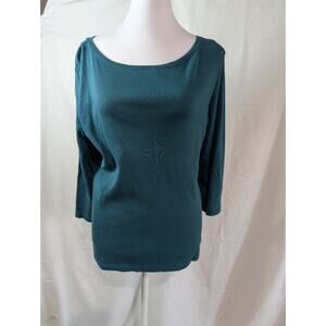 Talbots Top Shirt Women's Size Medium Teal Blue Pima 100% Cotton Round Neck EUC